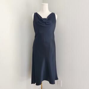 Vintage 90s Jones New York Black Satin Sleeveless Cowl Neck Midi Slip Dress L
